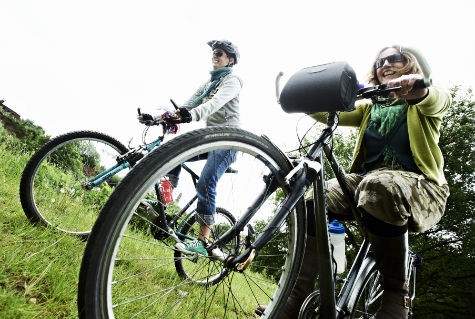 Women enjoying a bike ride