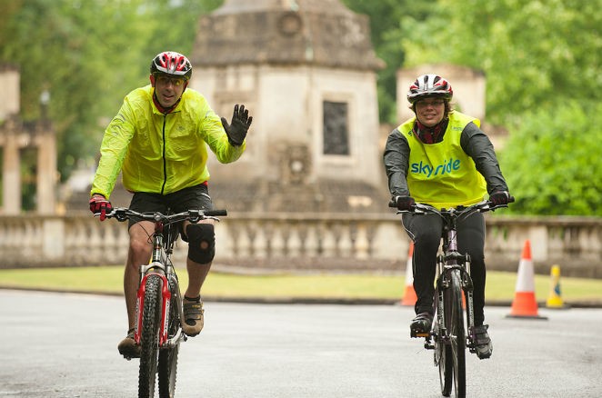 Waving riders at Sky Ride Bath 2011 Sky Ride Bath